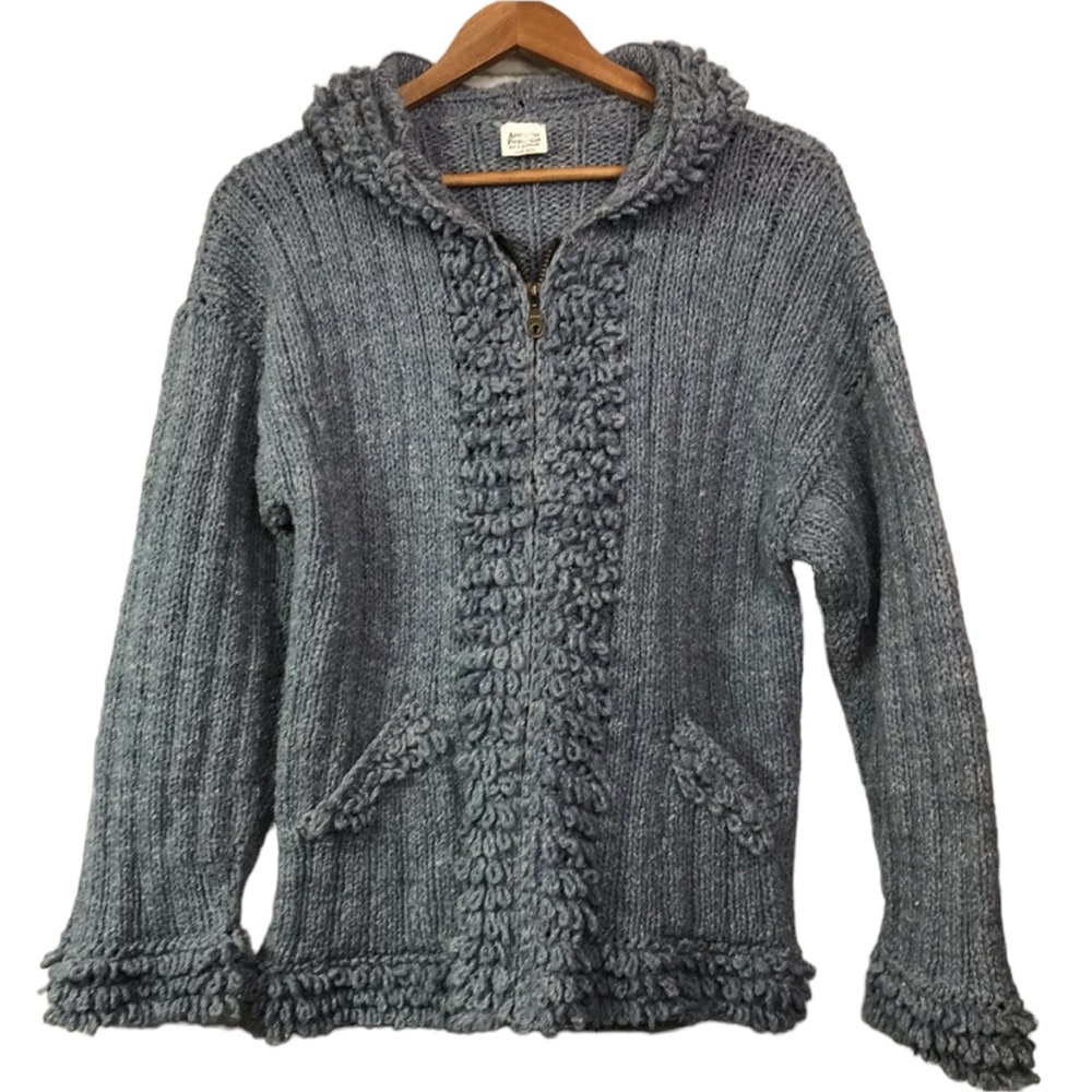 Vintage 100% Wool Zip Hooded Cardigan Sweater